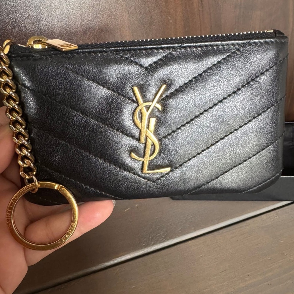 Yves Saint Laurent Quilted Black and Gold Card Holder